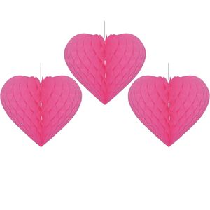 3x stuks fuchsia roze decoratie hart 15 cm van papier - Feestversiering