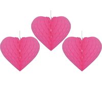 3x stuks fuchsia roze decoratie hart 15 cm van papier - Feestversiering