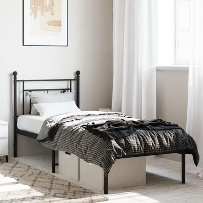 Bedframe met hoofdbord metaal zwart 80x200 cm