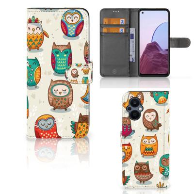 OPPO Reno 8 Lite | OnePlus Nord N20 | Telefoonhoesje | Met pasjeshouder | Vrolijke Uilen