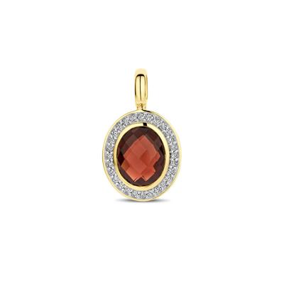 14K Geelgouden Hanger met Granaat en Diamant - Klassieke Luxe met een Moderne Touch