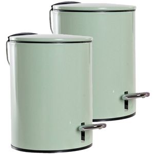 2x stuks metalen vuilnisbakken/pedaalemmers groen 3 liter 23 cm - Prullenbakken