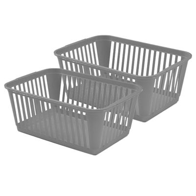 Opbergmand/kastmandjes - 2x - Kunststof - Grijs - 37 x 25 x 15 cm