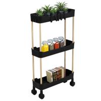 Modern Spirit Keuken/badkamer opberg trolley - 3 laags - zwart - 40 x 70 cm - mesh kunststof