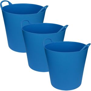 3x stuks flexibele emmers/wasmanden/kuipen blauw 20 liter