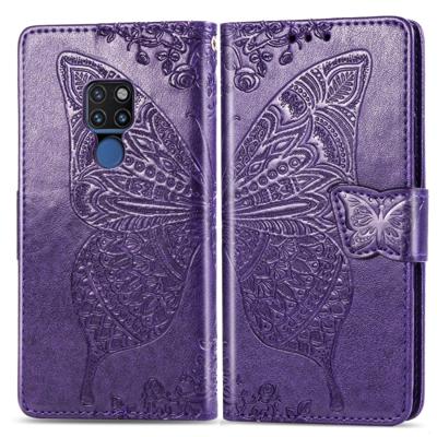 Butterfly Love bloemen reliëf horizontale Flip lederen draagtas voor Huawei mate 20 met houder & kaartsleuven & portemonnee & Lanyard (donker paars)