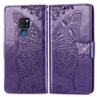 Butterfly Love bloemen reliëf horizontale Flip lederen draagtas voor Huawei mate 20 met houder & kaartsleuven & portemonnee & Lanyard (donker paars)
