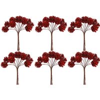 6x Kerststukje instekers bosje van 12 rode dennenappels op draad 6x Kerststukje instekers bosje van 12 rode dennenappels op draad