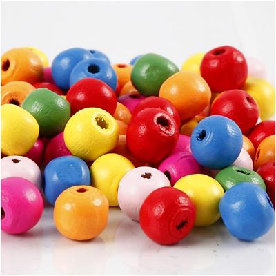 Creativ Company Houten kralen, d 10 mm, gatgrootte 2,5-3 mm, ca. 1500 stuk, diverse kleuren, 500 gr/ 1 zak