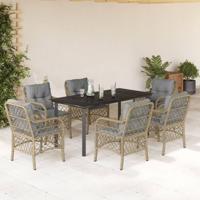 7-delige Tuinset met kussens poly rattan gemengd beige