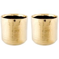 2x Rond gouden plantenbakje/bloemenbakje/bloempotje Cerchio 13 cm keramiek - Plantenpotten