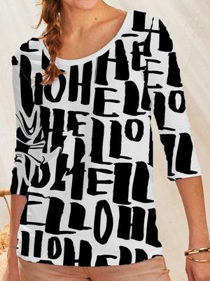 Printing Crew Neck Casual Text Letters Daily Top