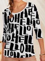 Printing Crew Neck Casual Text Letters Daily Top - thumbnail