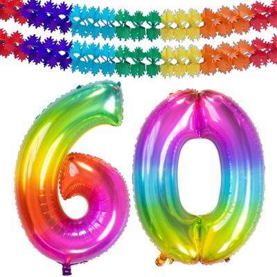 Folat Verjaardag Leeftijd folieballon - 60 jaar - multi kleuren - 86 cm - incl 2x slingers Folat Verjaardag Leeftijd folieballon - 60 jaar - multi kleuren - 86 cm - incl 2x slingers