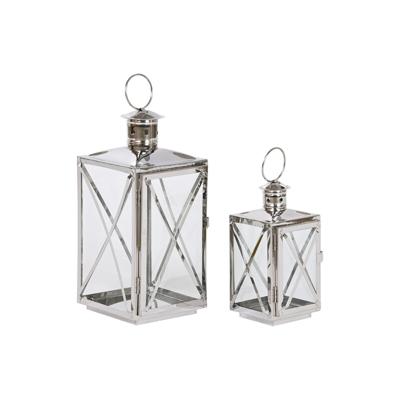 Lantaarn Home ESPRIT Zilverkleurig Kristal Staal Verchroomd 16 x 15 x 32 cm (2 Onderdelen)