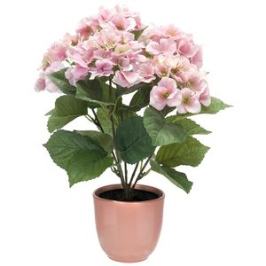 Hortensia kunstplant/kunstbloemen 40 cm - roze - in pot lichtroze glans