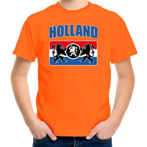 Oranje t-shirt Holland / Nederland supporter Holland met een Nederlands wapen EK/ WK voor kinderen