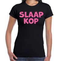 Verkleed T-shirt voor dames - slaapkop - zwart - glitter roze - themafeest