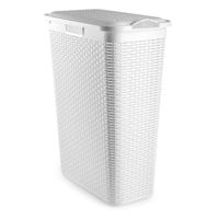 Smalle Wasmand met deksel Rotan - wit - gevlochten kunststof - 48 liter - 27 x 46 x 60 cm