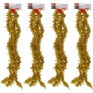 4x Gouden tinsel kerstslingers met sterren 270 cm