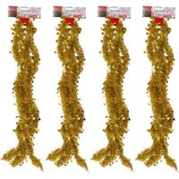 4x Gouden tinsel kerstslingers met sterren 270 cm