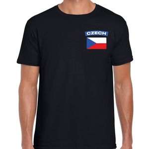 Czech t-shirt met vlag Tsjechie zwart op borst voor heren