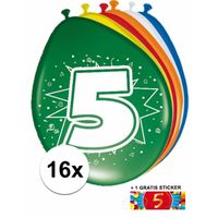 Ballonnen 5 jaar van 30 cm 16 stuks + gratis sticker Ballonnen 5 jaar van 30 cm 16 stuks + gratis sticker