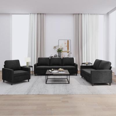 3-delige Loungeset met kussens fluweel zwart