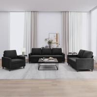 3-delige Loungeset met kussens fluweel zwart