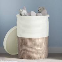 Opbergmand met deksel 37x50 cm katoen bruin en wit