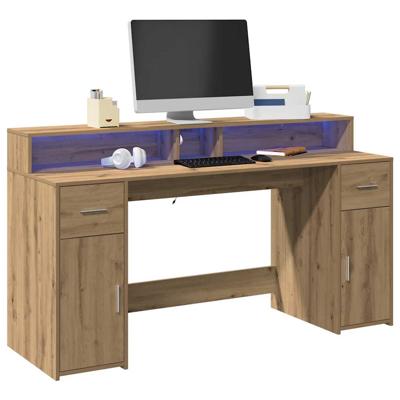 Bureau met LED-verlichting 160x55x91 cm hout artisanaal eiken