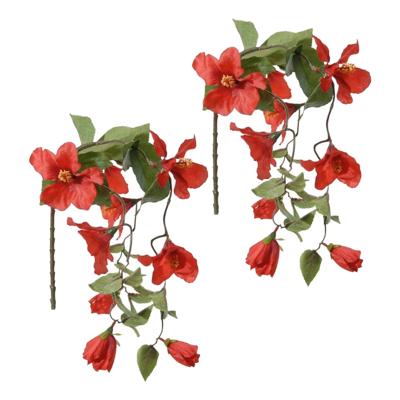 Louis Maes Hibiscus kunstbloemen - 2x - rood - hangende tak - 165 cm - zomer thema