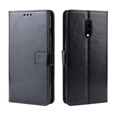 Retro Crazy Horse textuur horizontale Flip lederen case voor OnePlus 7 met houder & kaartsleuven & fotolijstjes (zwart)