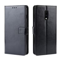 Retro Crazy Horse textuur horizontale Flip lederen case voor OnePlus 7 met houder & kaartsleuven & fotolijstjes (zwart)