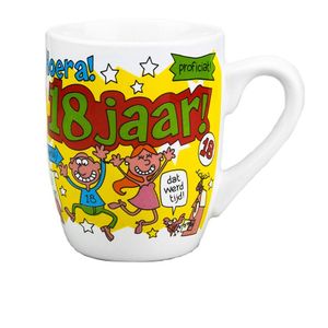 Cartoon mok/beker 18 jaar verjaardagscadeau 300 ml