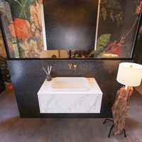 Badkamermeubelset Mondiaz Erin 80 cm met 1 Lade met RIDGE Wastafel Midden Talc Zonder Kraangaten Greeploos Mat Carrara