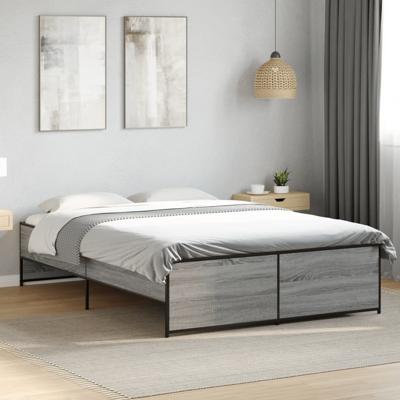 Bedframe bewerkt hout metaal grijs sonoma eiken 120x190 cm