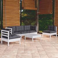 6-delige Loungeset met kussens massief grenenhout