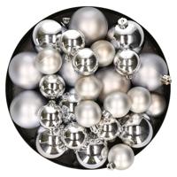 Kerstversiering kunststof kerstballen zilver 6-8-10 cm pakket van 22x stuks - Kerstbal