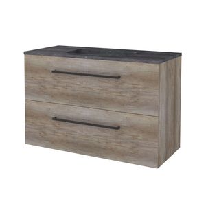 Badmeubelset BWS Salt 100x46cm Met Grepen 2 Lades Met Wastafel Hardsteen Scotch Oak