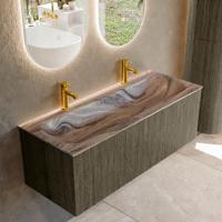 Badmeubel Mondiaz Kurve-Dlux | 120 cm | Meubelkleur Shadow | Wastafelkleur Sombra | Solid surface | Wasbak midden spoelbak | 2 kraangaten