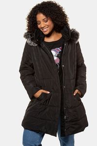 Ulla Popken Jas, gewatteerd, capuchon, gedeelde ritssluiting - Grote Maten