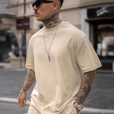 Men's Dark Grey Drop Shoulder Tee - Casual Round Neck T-Shirt Apricot / XL