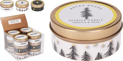 Geurkaars in blik 6x3cm kerstmotief
