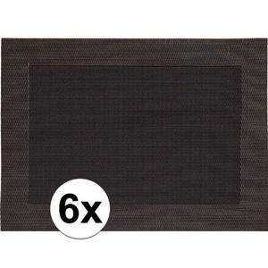 6x Placemats donkerbruin geweven/gevlochten met rand 45 x 30 cm