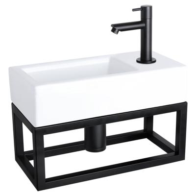 Differnz Ravo fonteinset keramiek - kraan recht - met handdoekrek - 38.5 x 18.5 x 9 cm - mat zwart