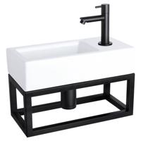 Differnz Ravo fonteinset keramiek - kraan recht - met handdoekrek - 38.5 x 18.5 x 9 cm - mat zwart