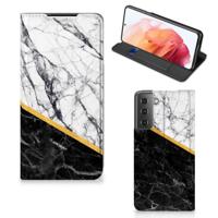 Samsung Galaxy S21 | Standcase | Marmer Wit Zwart - Origineel Cadeau Man