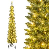 180/210 cm Kunstkerstboom Voorverlichte Kerstboom 390/499 Takken 180/200 Warmwitte LED-Lampjes Potloodvormige Boom Groen