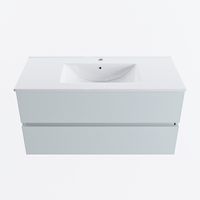 MONDIAZ VICA 100cm badmeubel onderkast Clay 2 lades. Wastafel DENIA midden 1 kraangat, kleur Glanzend Wit.
